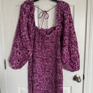 Free People Purple Floral Smocked Blouse